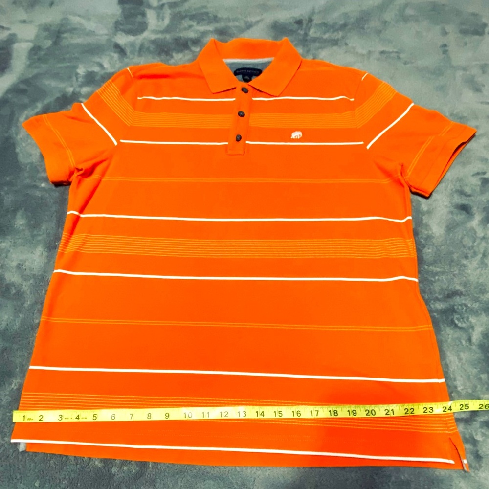 Banana Republic Polo Shirt Men Sz XL Color Rich Orange Striped Short Sleeve